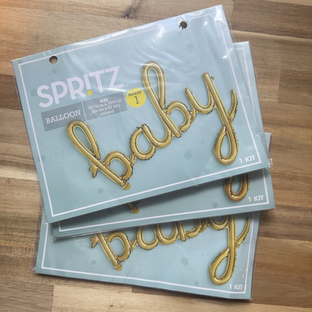 SPR!TZ Gold Foiled 33x26" baby Balloon Banner W/ String 3 Pack - Picture 1 of 3